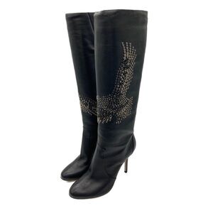 Jimmy Choo Women's Studded Long Knee Heel Boots in Black Size 38.5